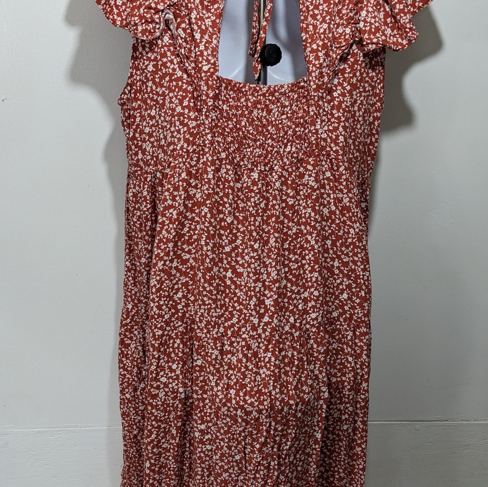 Old Navy Ruffle Smocked Short Sleeve Floral Midi Dress 2X Cottagecore Prairie - Picture 6 of 7
